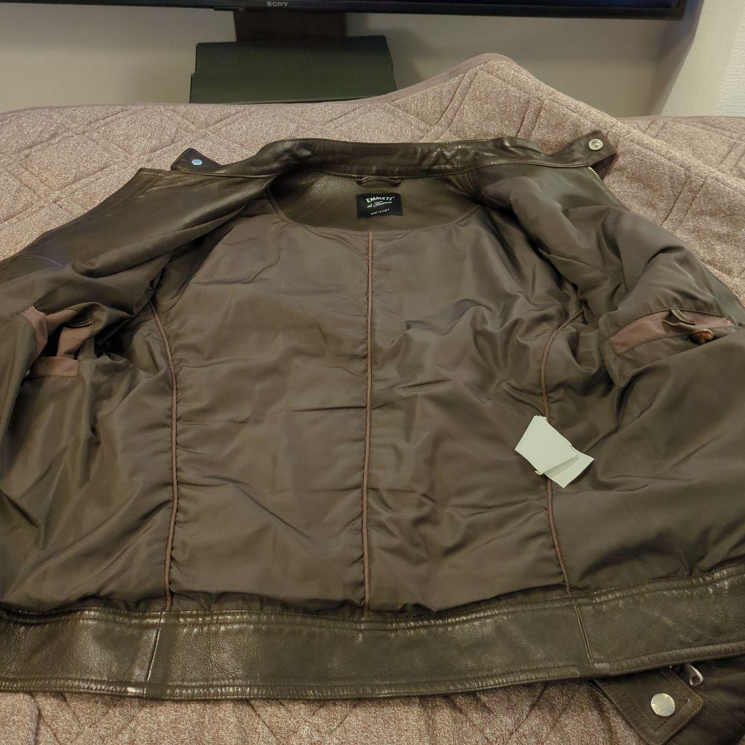 EMMETI ダークブラウン シングルライダースジャケット