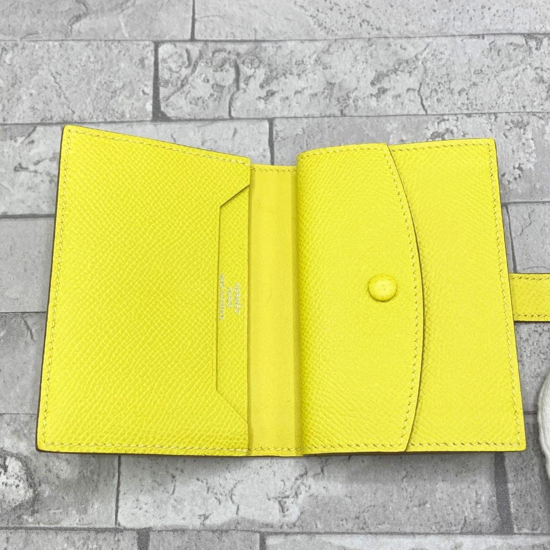 エルメス ヴォーエプソン べアンミニ　ケース U刻　ライム　シルバー金具