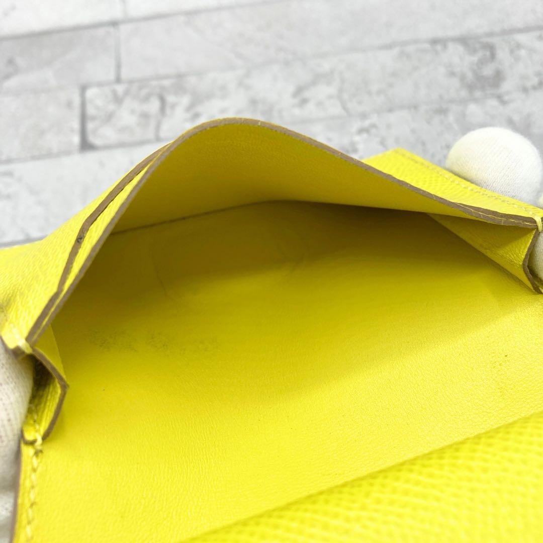 エルメス ヴォーエプソン べアンミニ　ケース U刻　ライム　シルバー金具