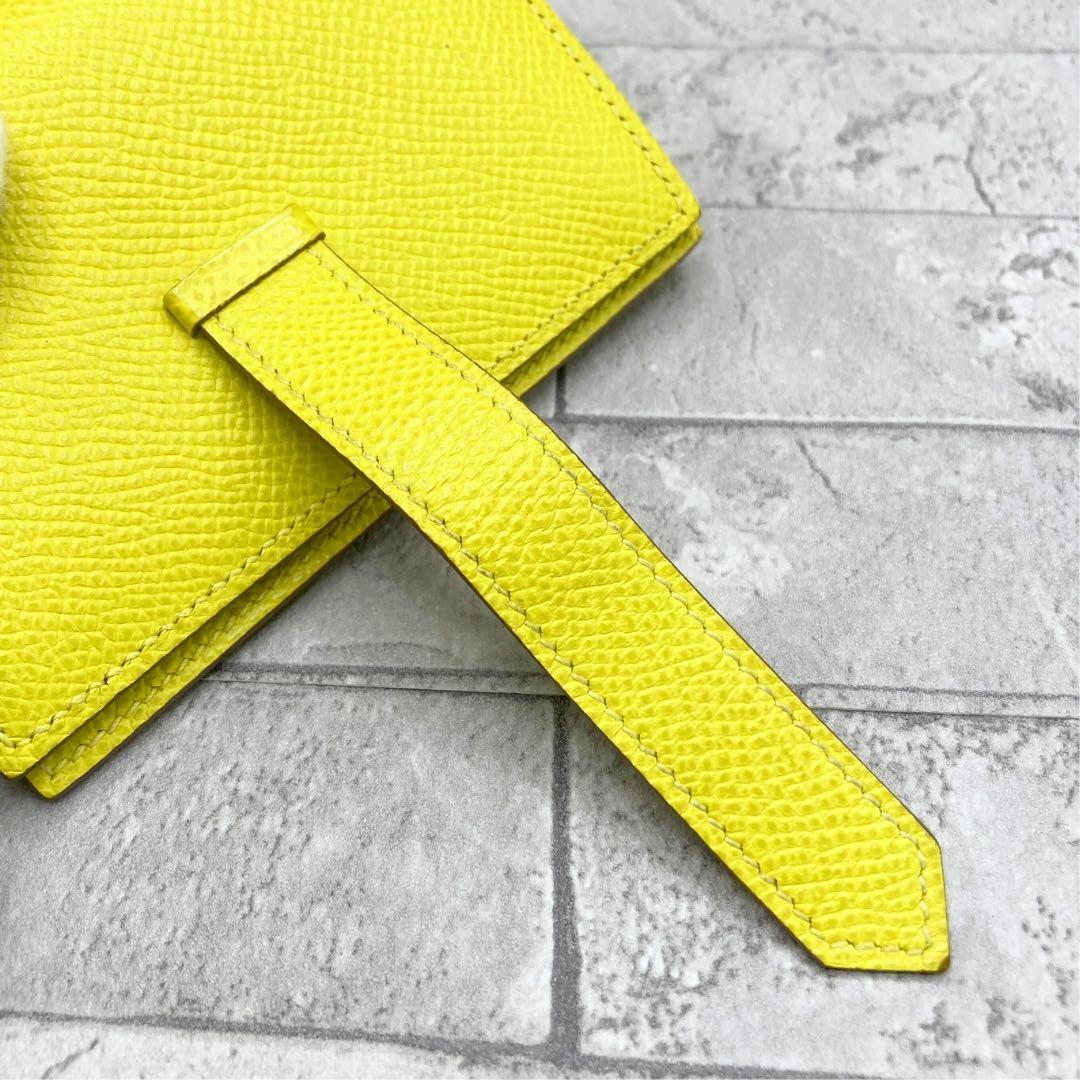 エルメス ヴォーエプソン べアンミニ　ケース U刻　ライム　シルバー金具