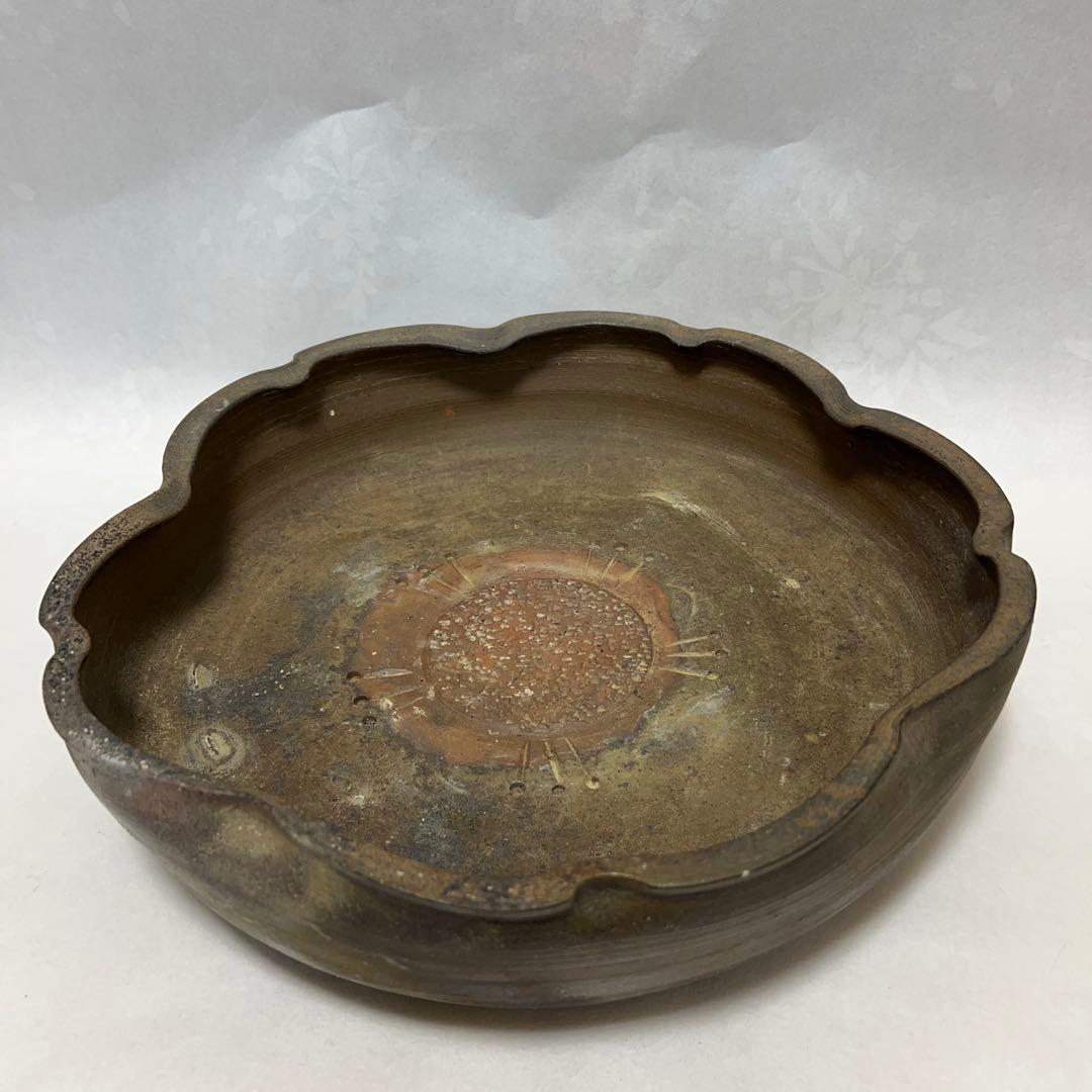 希少昔備前焼陶印あり前大鉢水盤共箱整理品現状品のみ8×33ｃｍ