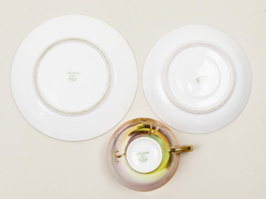 オールドノリタケ 金盛上ヤシの木湖畔 トリオ カップ ソーサー プレート