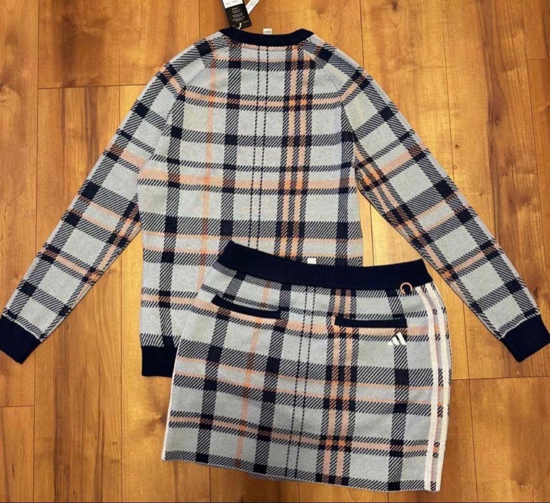 チェック　長袖　セーター　巻きスカート　セットアップ　 新品　秋冬　ニット　新品