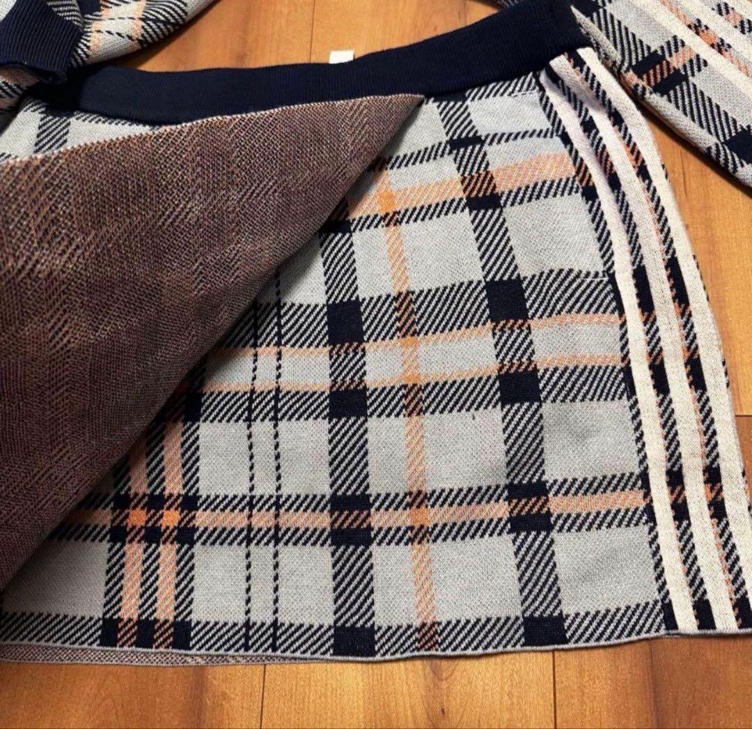 チェック　長袖　セーター　巻きスカート　セットアップ　 新品　秋冬　ニット　新品