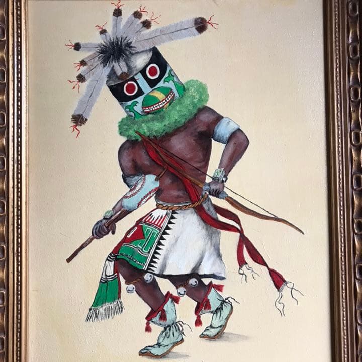 希少品！1970年代　カチナ精霊ダンスの油彩　ヴィンテージネイティブアメリカン