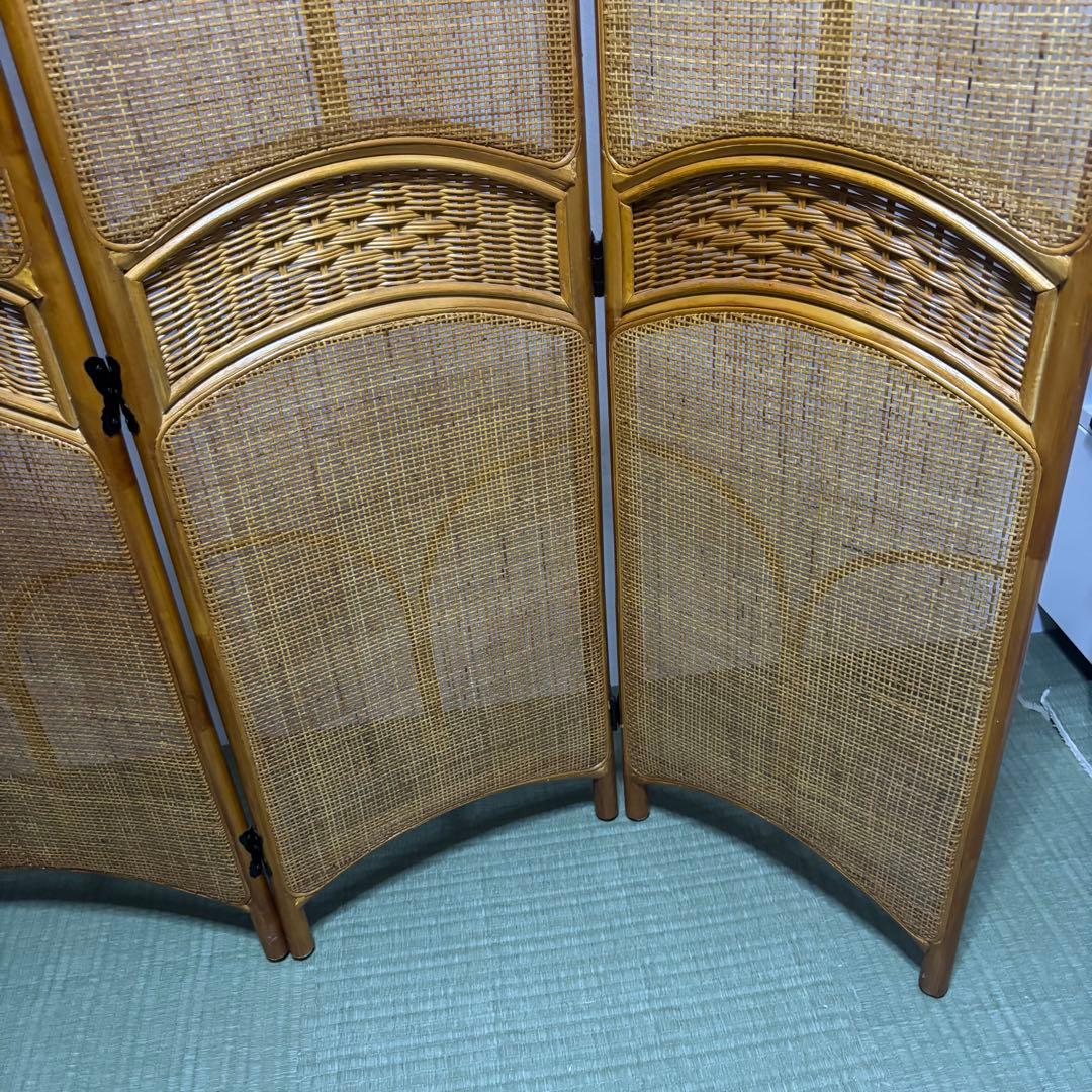 希少　昭和レトロ　ラタン　3連パーテーション 間仕切り　藤　150㎝