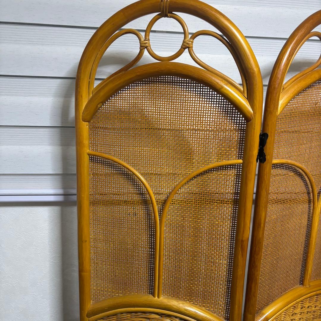 希少　昭和レトロ　ラタン　3連パーテーション 間仕切り　藤　150㎝