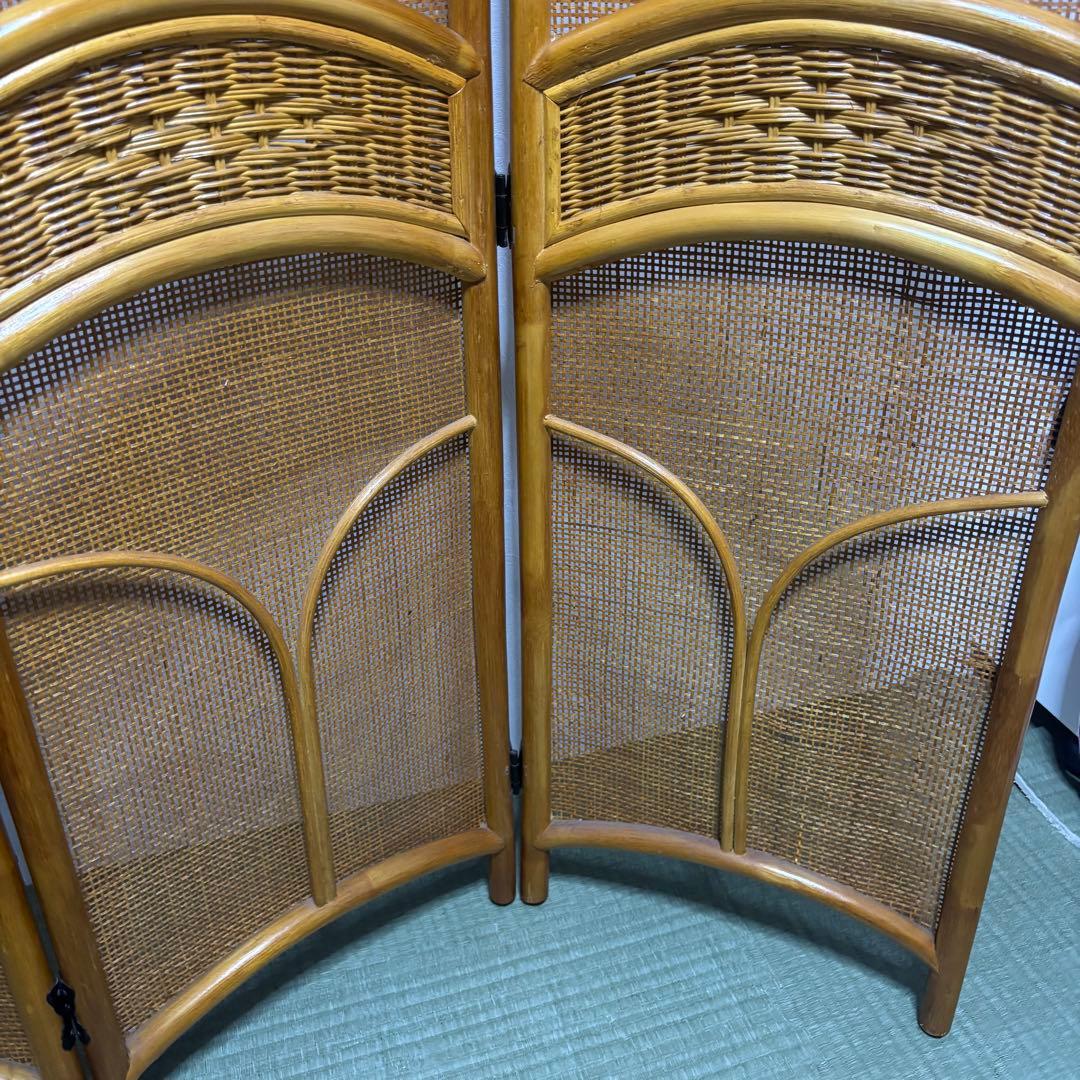 希少　昭和レトロ　ラタン　3連パーテーション 間仕切り　藤　150㎝