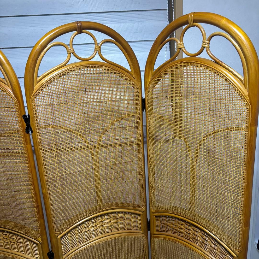 希少　昭和レトロ　ラタン　3連パーテーション 間仕切り　藤　150㎝