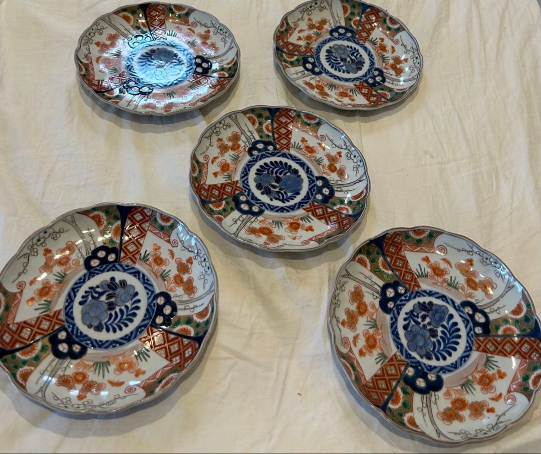 古伊万里　5枚セット 花柄 6寸皿