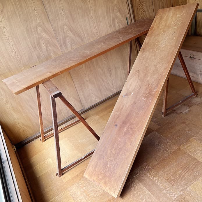 裁ち台　木製　一枚板　二枚組　脚付き　166.7×80×78（組んだサイズ）