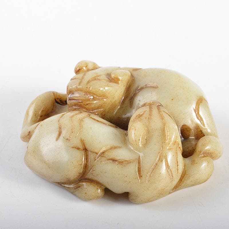 中国　玉石彫刻　犬刻　根付　紙鎮　置物　C　R7131E