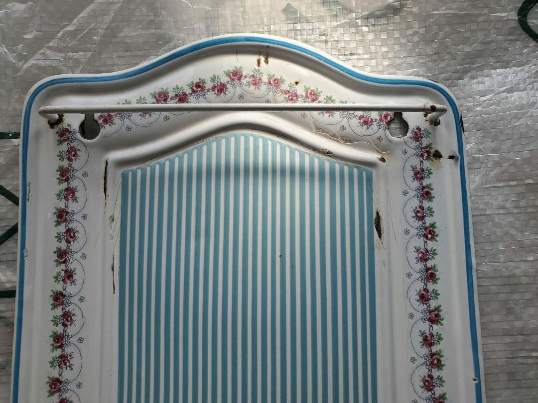 フランス　アンティーク　ホーロー　レードルラック　BB社　ローズガーランド