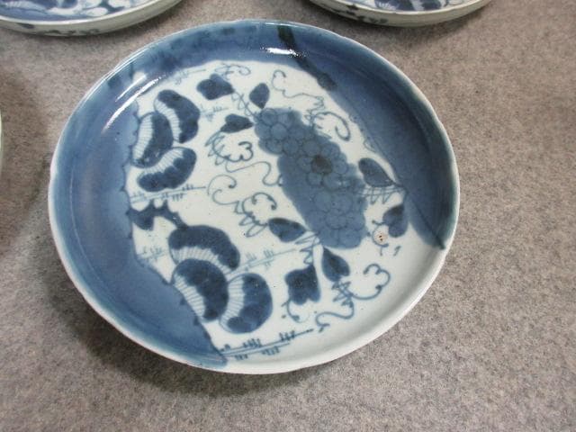古伊万里 染付 ぶどう図 焼物皿 5枚 [B24419]