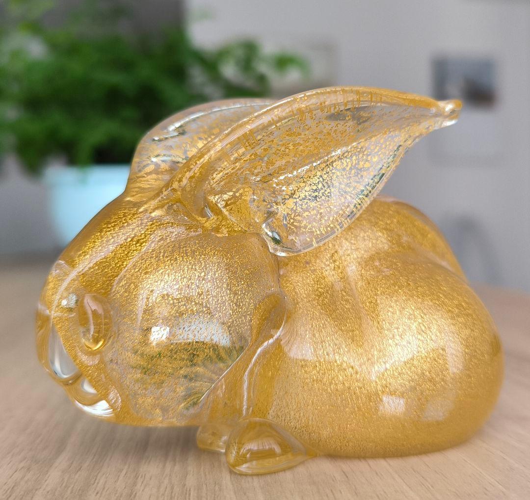 イタリア製 ムラノガラス 金彩 ウサギ 置物 フィギュリン ペーパーウエイト