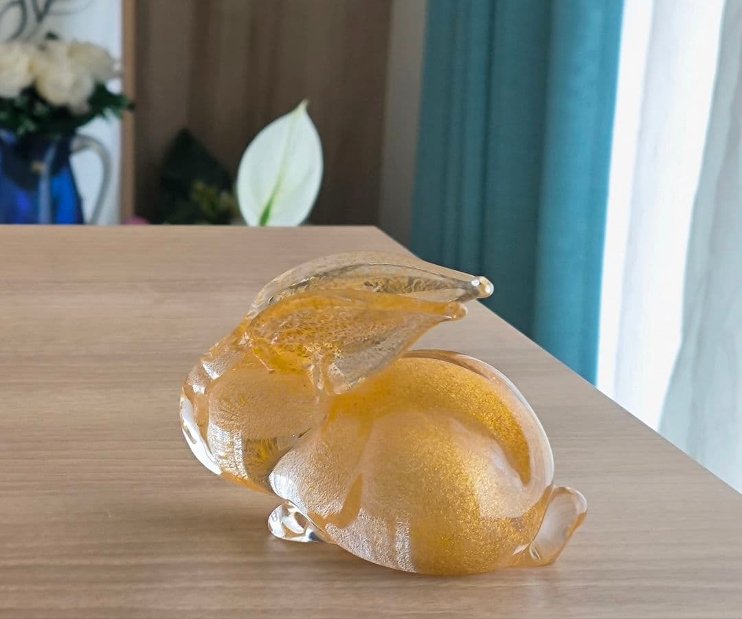 イタリア製 ムラノガラス 金彩 ウサギ 置物 フィギュリン ペーパーウエイト