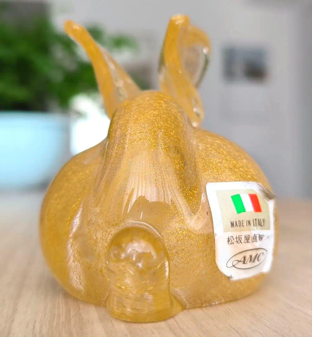 イタリア製 ムラノガラス 金彩 ウサギ 置物 フィギュリン ペーパーウエイト