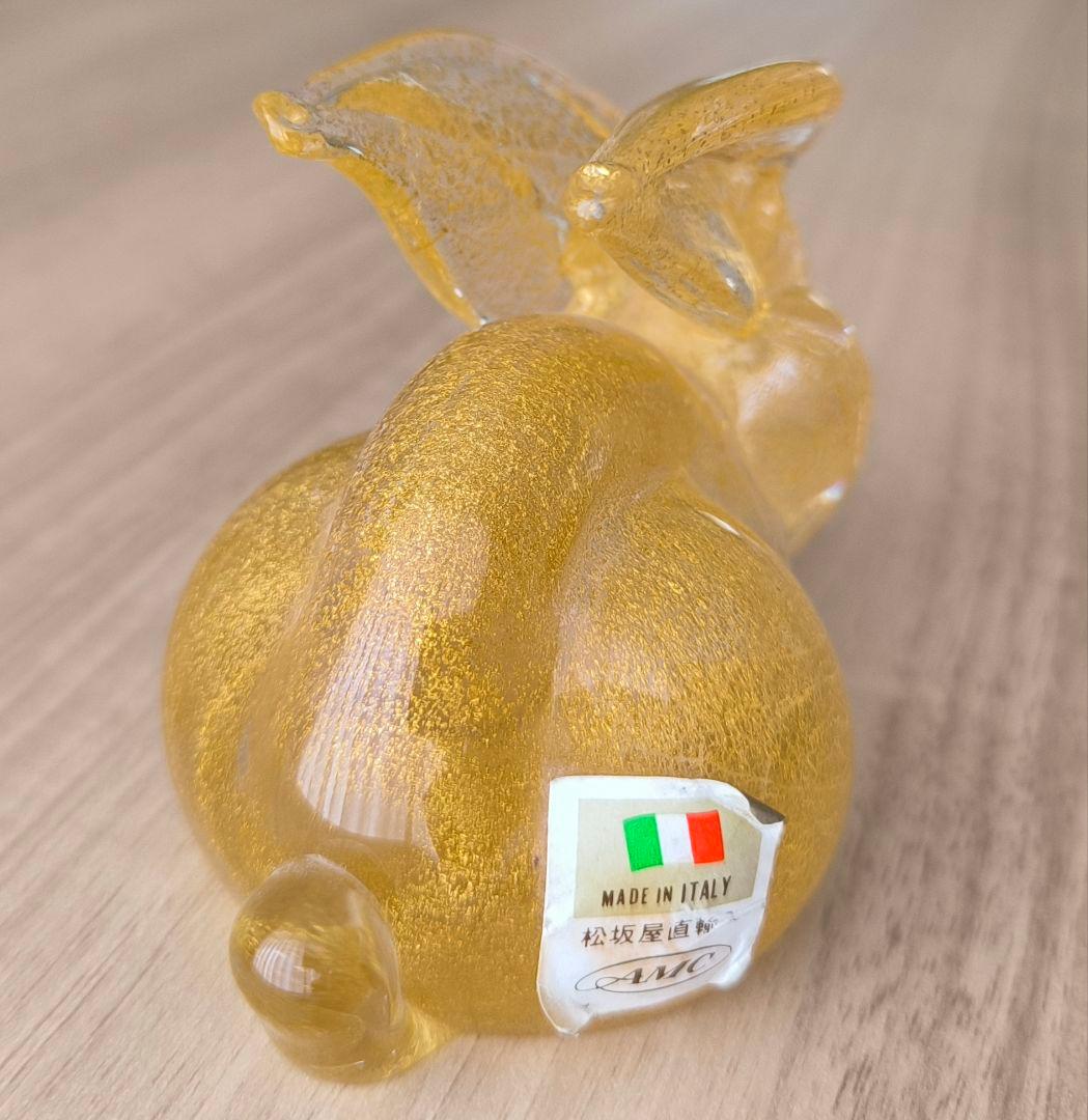 イタリア製 ムラノガラス 金彩 ウサギ 置物 フィギュリン ペーパーウエイト