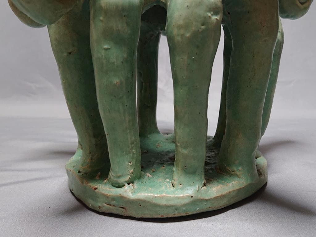 コレクター収集　　ミヤンマー　モン族　緑釉　五象燭台　15～16世紀