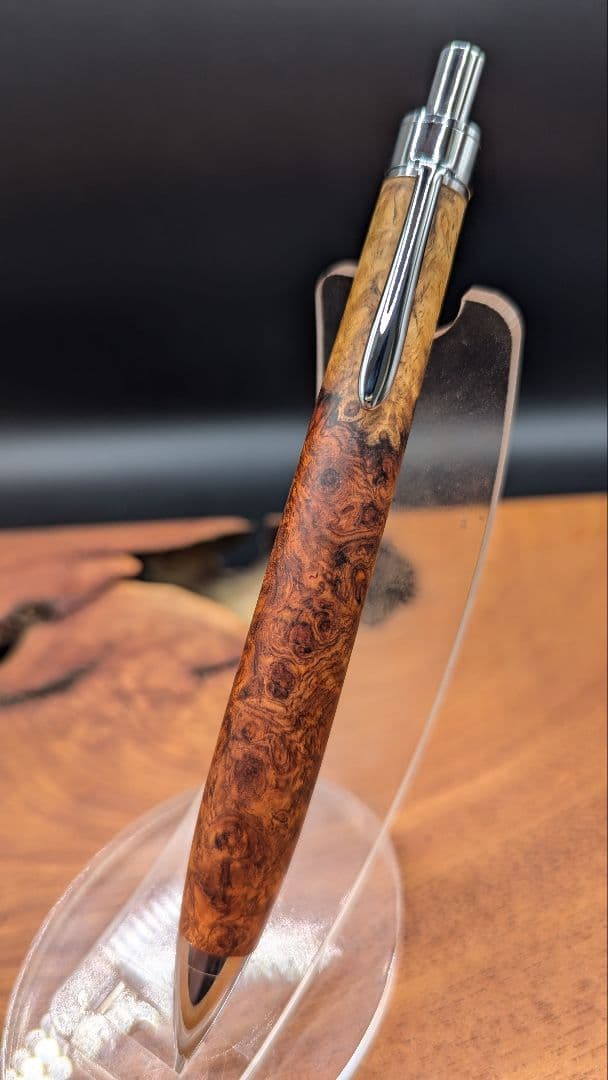 591極上　本花梨　紅白　瘤杢　木軸シャーペン　ボールペン