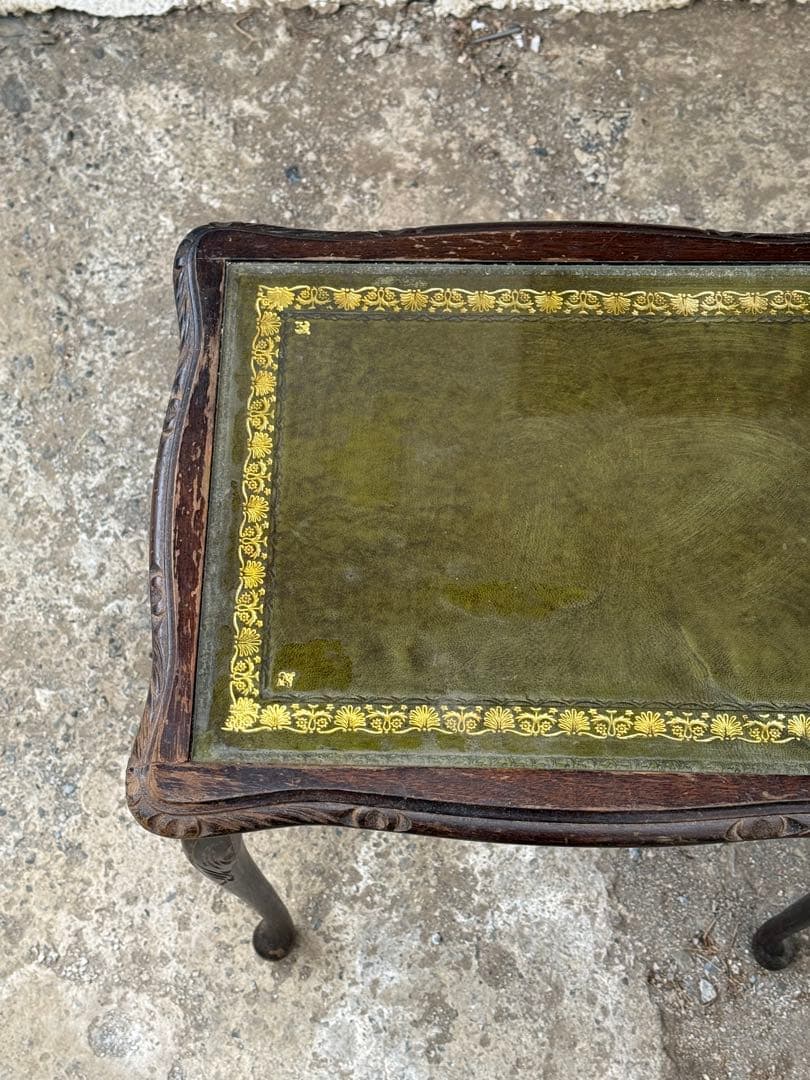 【英国アンティーク風】サイドテーブル＊緑色×ゴールド縁取りのガラス天板