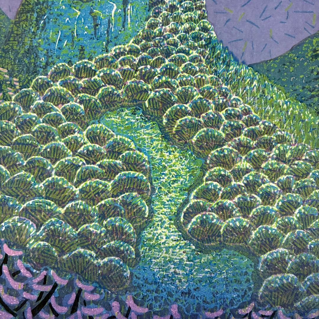 美品 牧野宗則「青い月」木版画 1987年制作 直筆サイン入り 額縁入り人気作家