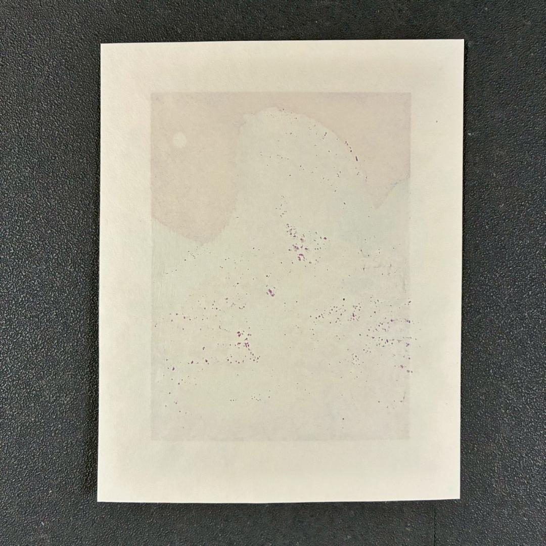 美品 牧野宗則「青い月」木版画 1987年制作 直筆サイン入り 額縁入り人気作家