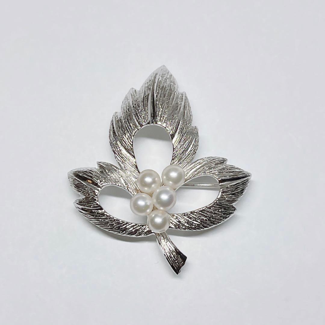美品✨MIKIMOTO ミキモト パール　ブローチ　ネックレス　リーフ