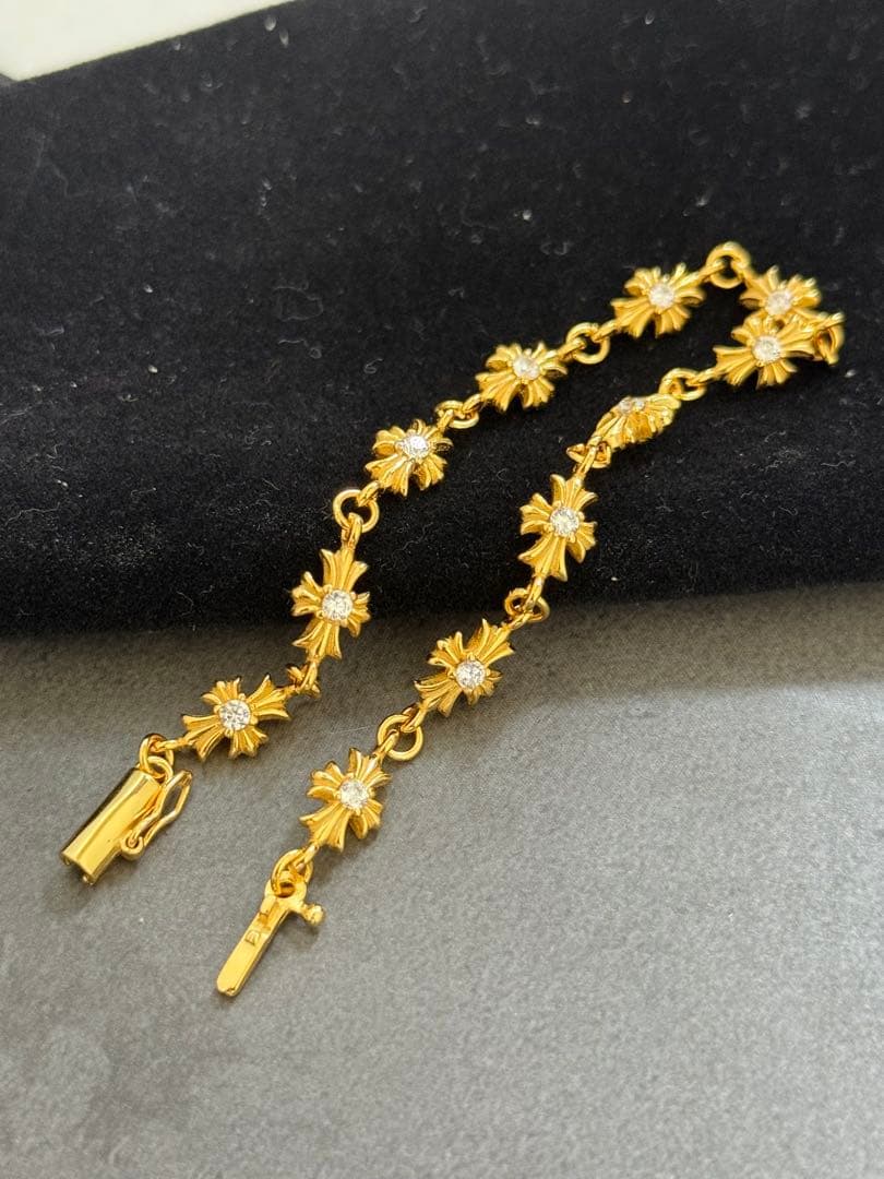 シルバー925ゴールド クロスブレスレット タイニークロスブレスレット