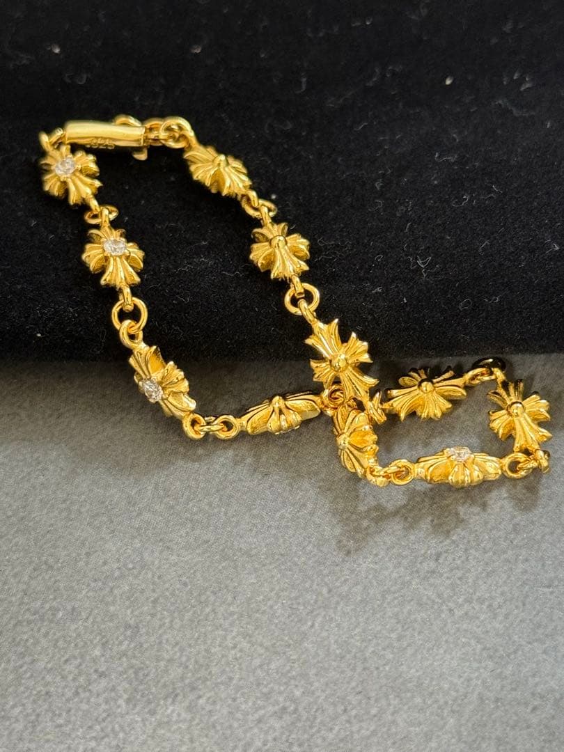 シルバー925ゴールド クロスブレスレット タイニークロスブレスレット