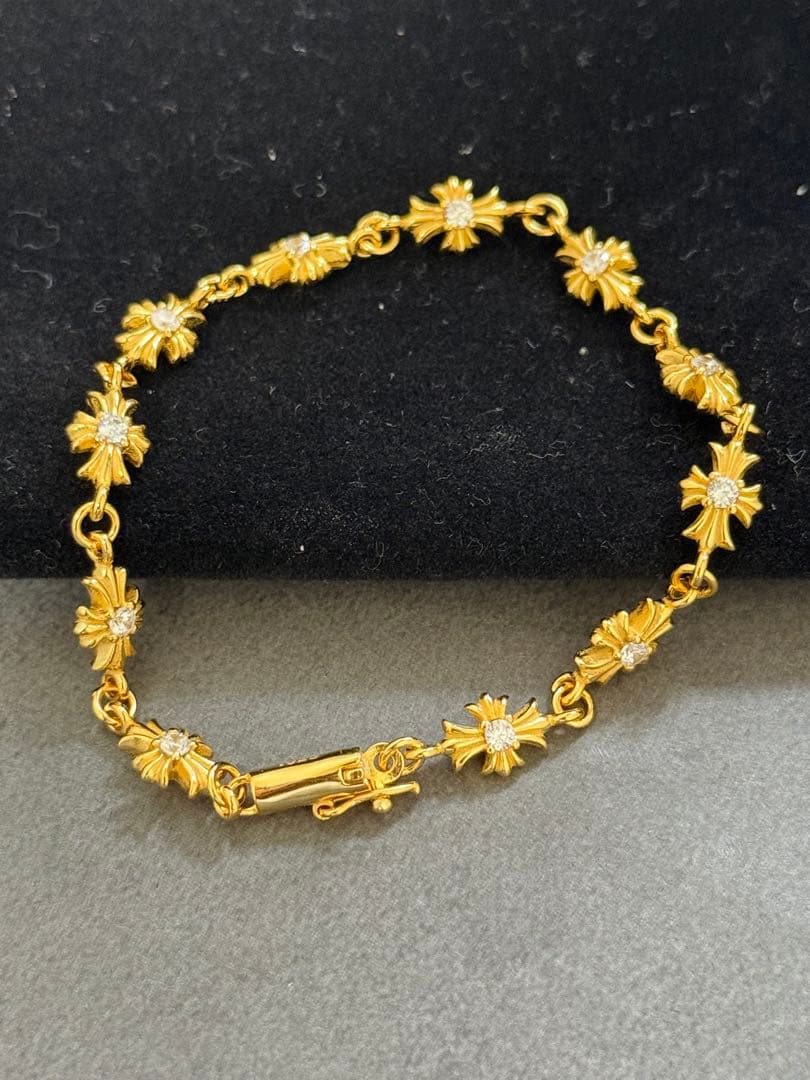 シルバー925ゴールド クロスブレスレット タイニークロスブレスレット