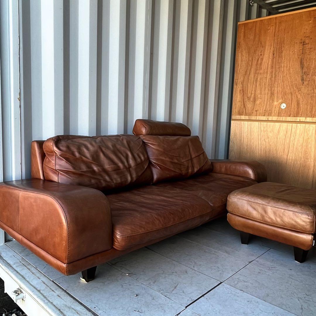 取付無料！アクタス ファイブバイファイブ3350 本革ブラウンソファ・オットマン