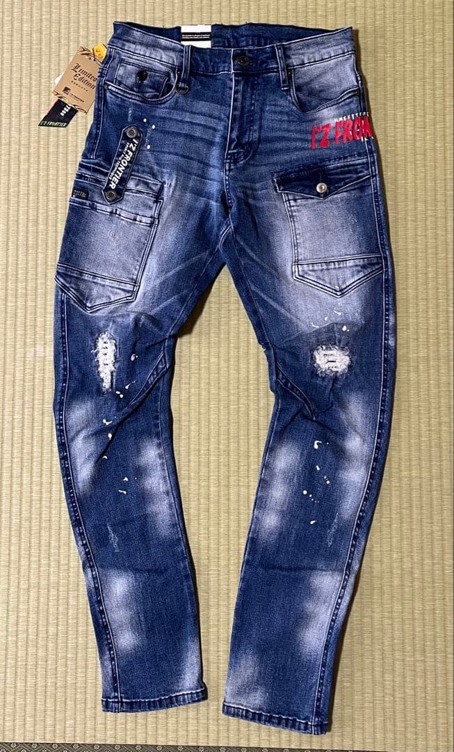 アイズフロンティア７３５０ＳデニムＧ　３Ｌ寸カーゴパンツ８8cm上下組インディゴ