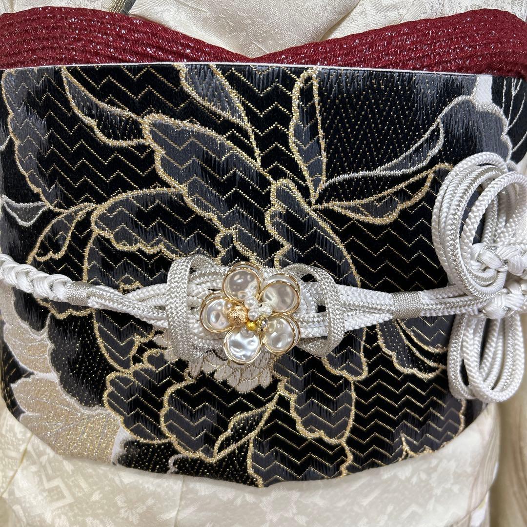 生成り孔雀に牡丹の振袖フルセット