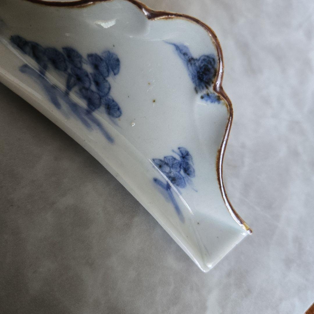 古伊万里　富士山　変形　小皿　豆皿　染付江戸　骨董　金直し　金継ぎ　アンティーク