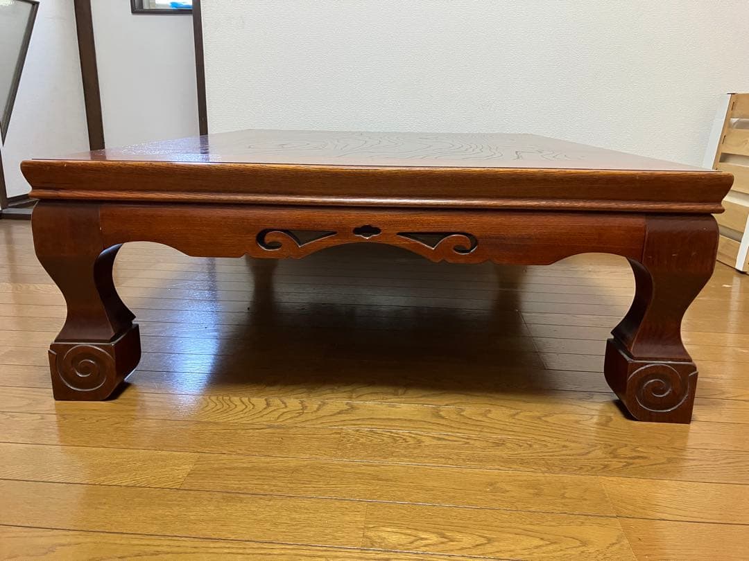 木製 彫刻入り 座卓テーブル