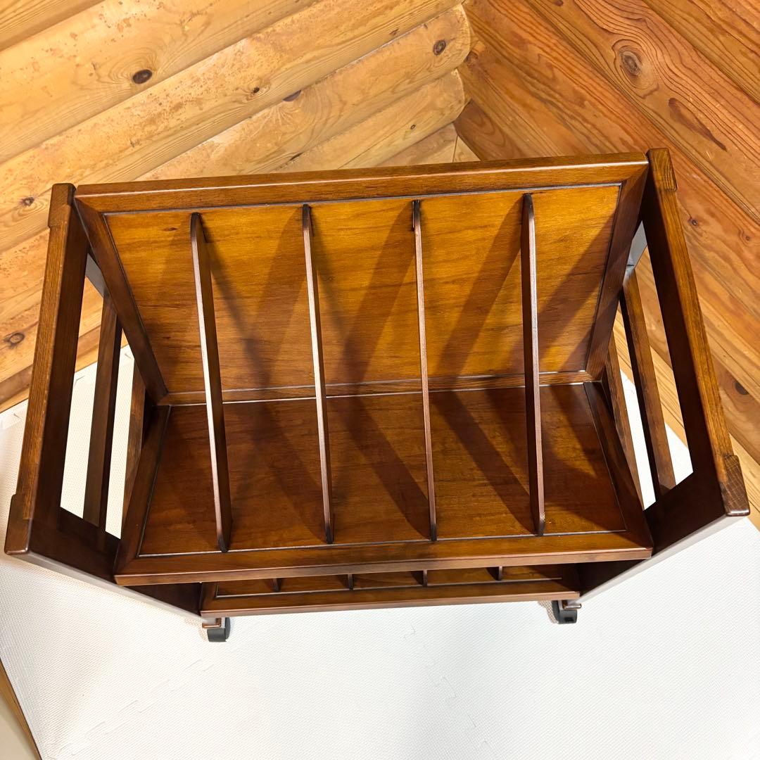 【美品】豊岡クラフト キャスター付き ブックワゴン 天然木製 ブックラック