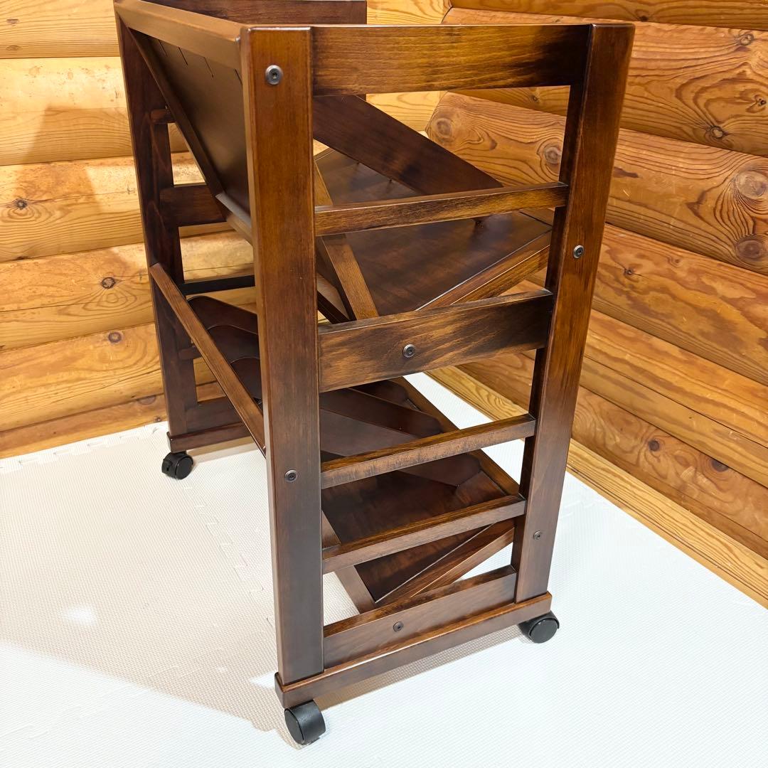 【美品】豊岡クラフト キャスター付き ブックワゴン 天然木製 ブックラック