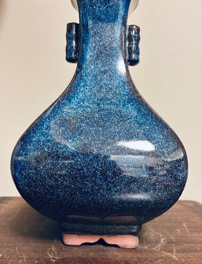 中国骨董品　宜興窯　海鼠釉 雙耳花瓶