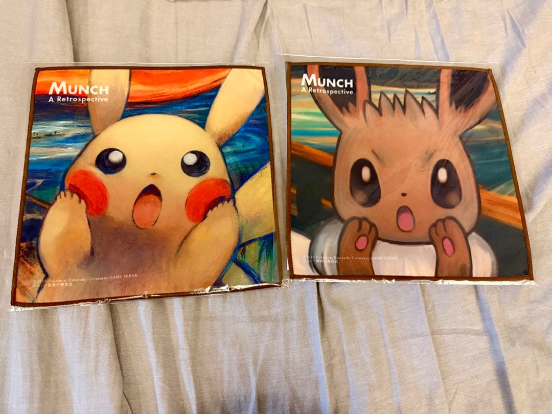 ポケモン　ムンク展　タオル　ピカチュウ　イーブイ　ミミッキュクリアファイル