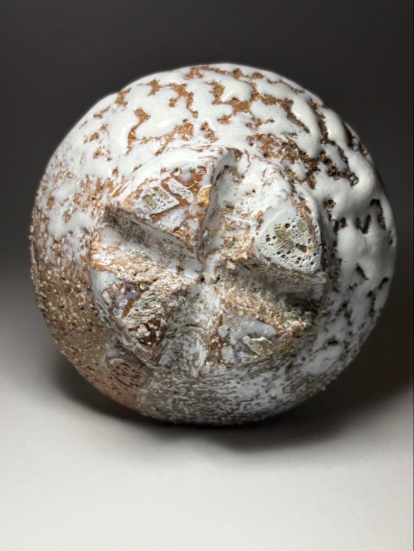 渋谷泥詩 作 萩焼 十文字割高台茶碗 白萩 鬼萩