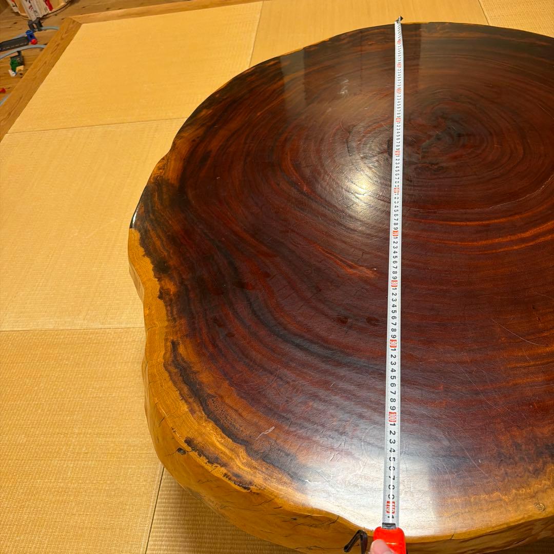 一枚板　花梨(？) 円形木製座卓 ダークブラウン 大きめ