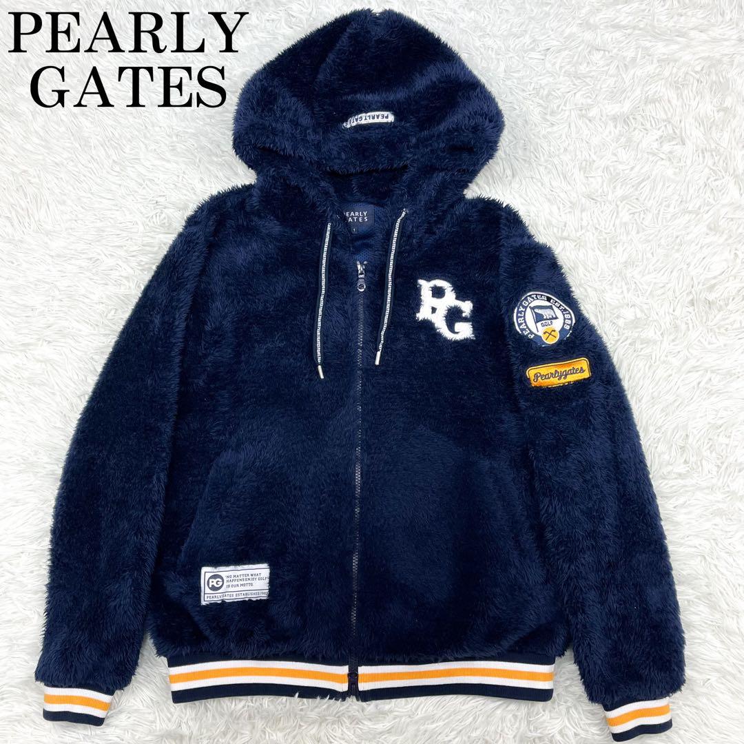 美品 パーリーゲイツ ファー パーカー ジャケット ロゴワッペン リブライン