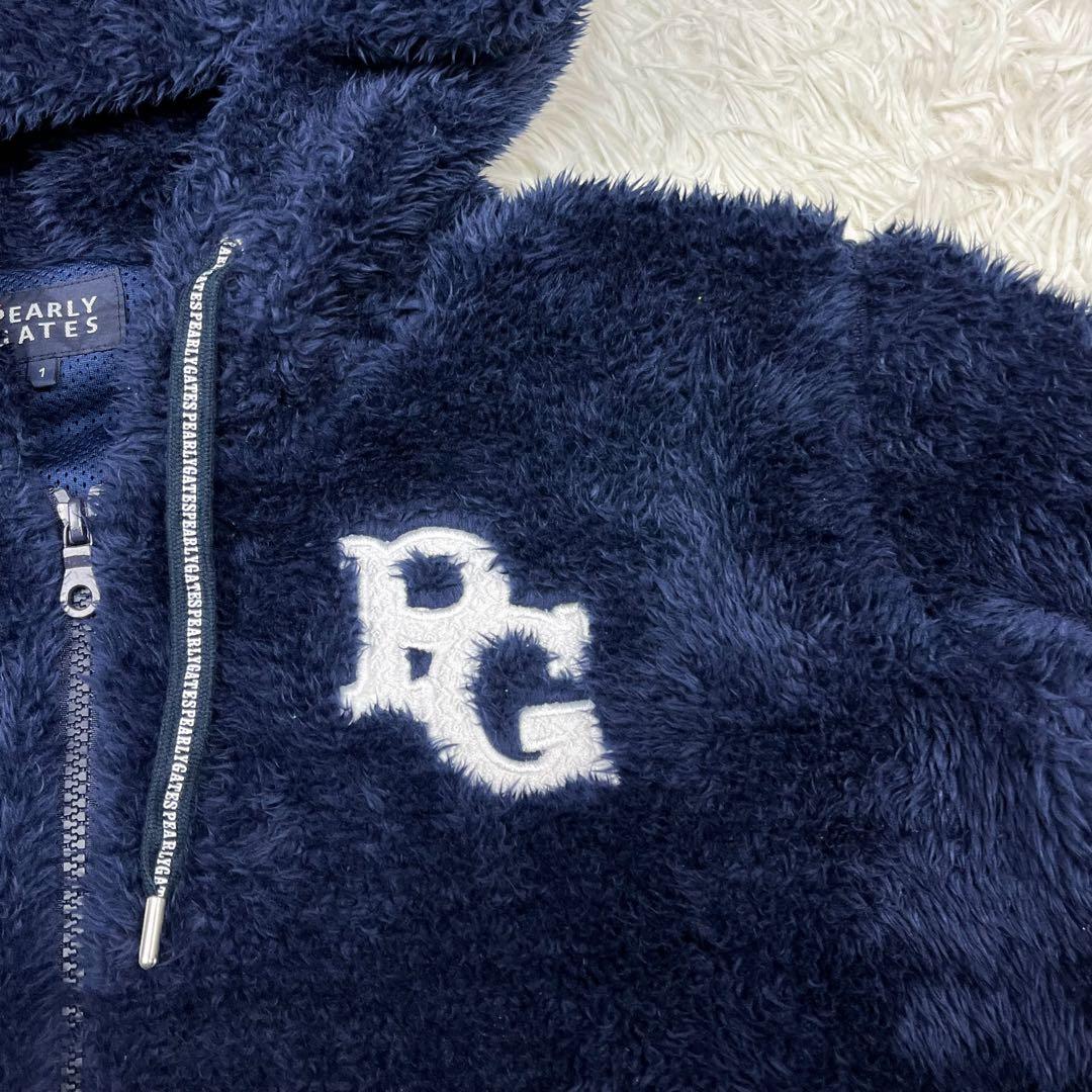 美品 パーリーゲイツ ファー パーカー ジャケット ロゴワッペン リブライン