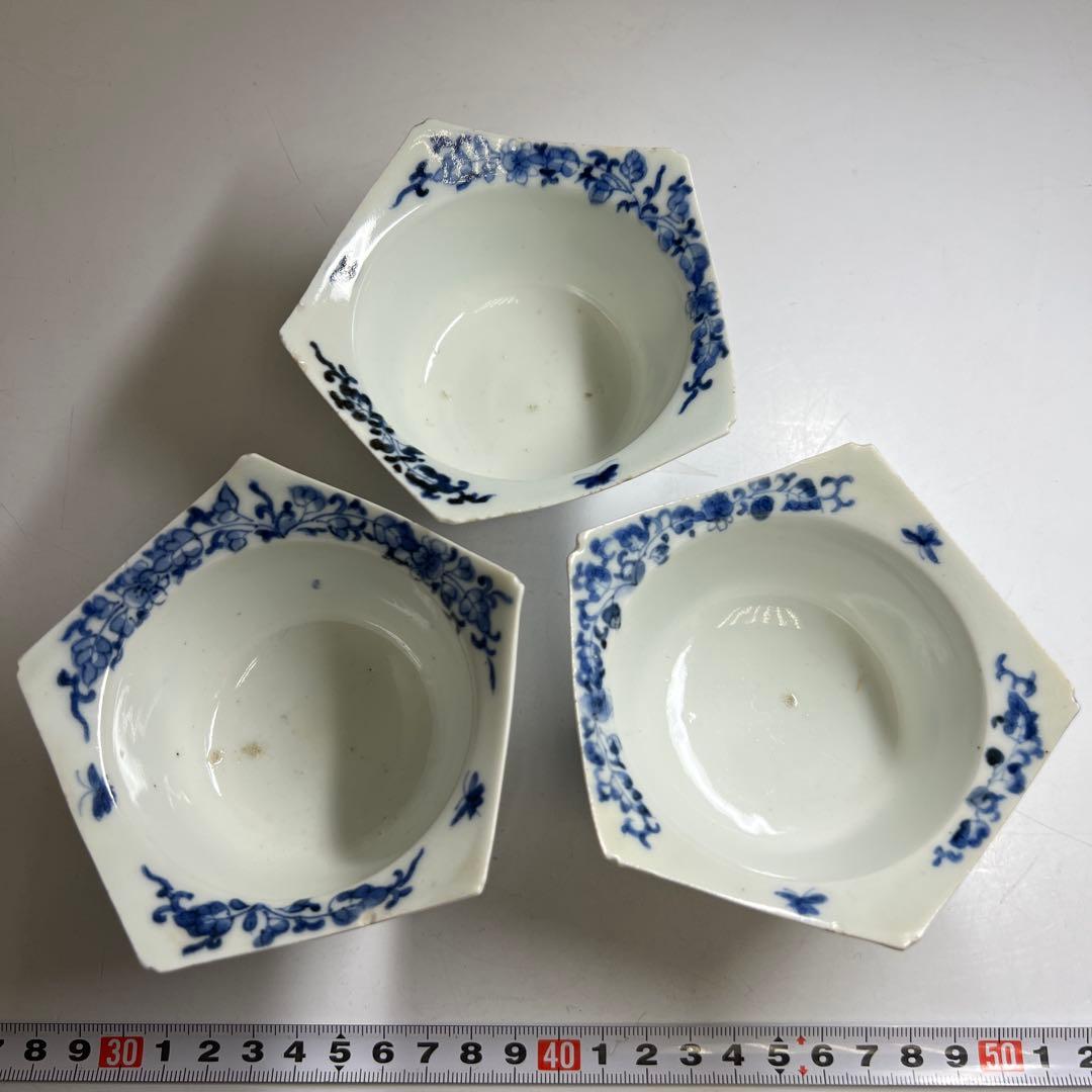 江戸中期　藍柿右衛門花唐草向付六客　木箱付　幅約10.5㎝東Y8-0123☆2F