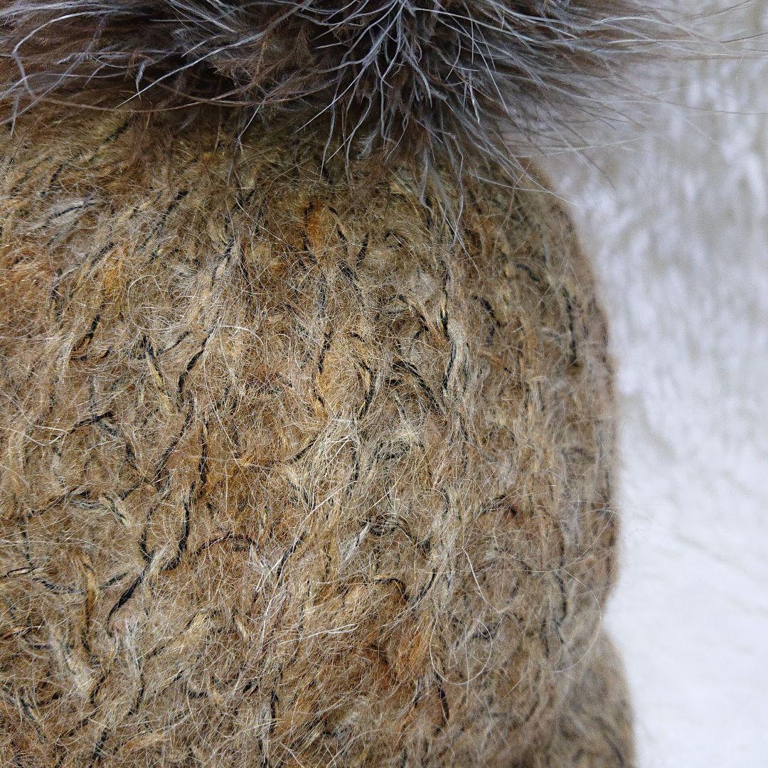 カシラ イタリア製 リアルファー モヘアニット 帽子 ブラウン