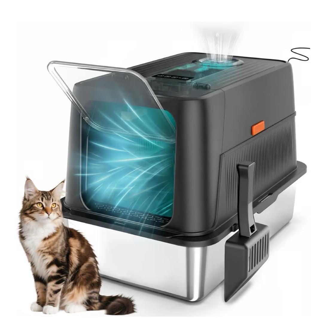 猫 トイレ 自動脱臭 大型 深型 猫砂ステンレス 自動空気清浄機能付き 洗える