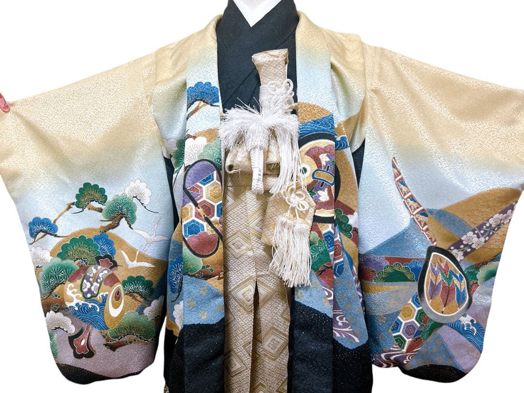 刺繍入り!!七五三　5歳　男の子　フルセット　一式　黄土色　からし色　鷹