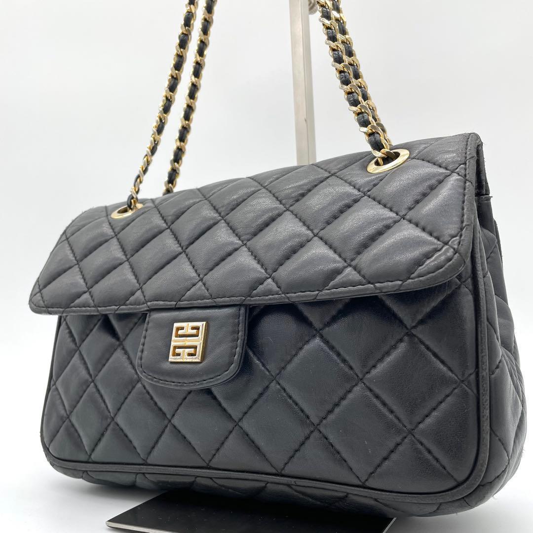 【美品】ジバンシー　ショルダーバッグ　ダブルチェーン　キルティング　レザー　黒