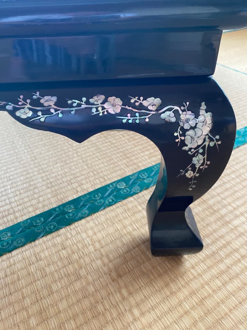 昭和レトロ ヴィンテージ　螺鈿細工 梅小鳥　木製漆塗り 座卓 センターテーブル